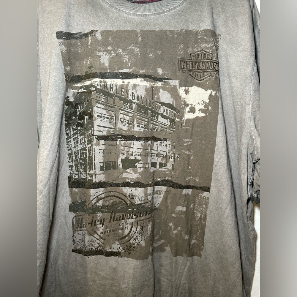 Harley Davidson Men's Distressed‎ Embroidered Gray Tshirt Logo XL